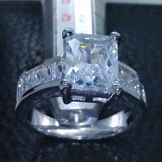 Luxury Size 6/7/8/9/10 Jewelry white Topaz CZ princess cut Simulated diamond 10kt white Gold Filled Wedding Engagement Ring gift with box