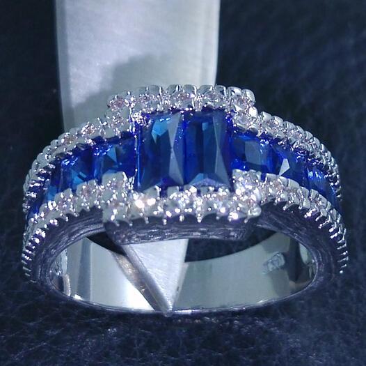 FREE SHIPPING Size 9/10/11 100% Brand new Fashion Jewelry 10kt white gold filled Blue Sapphire Gem Men Wedding Ring