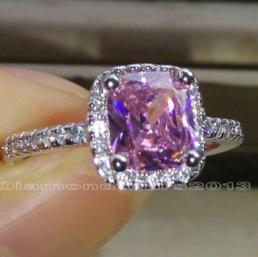 Wholesale - Size 5/6/7/8/9/1 0High quality Fashion jewelry 925 silver filled Pink princess cut Topaz Gem Women wedding ring for love gift