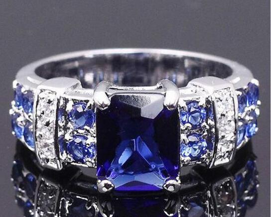 Free shipping Sz 6-11 Antique Fashion Jewelry Men Women Sapphire Topaz Gemstones 925 Sterling Silver Wedding Ring Gift