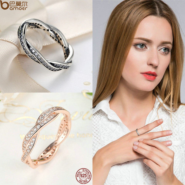 Authentic 100% 925 Sterling Silver Ring Rose Gold Pave Love Eternal Braided With Crystal Ring Compatible With Pandora Jewelry Wedding Rings