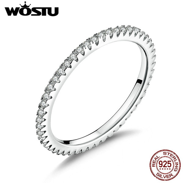 WOSTU Genuine 100% 925 Sterling Silver Simple Geometric Round Single Stackable Finger Rings For Women Engagement Jewelry CQR066