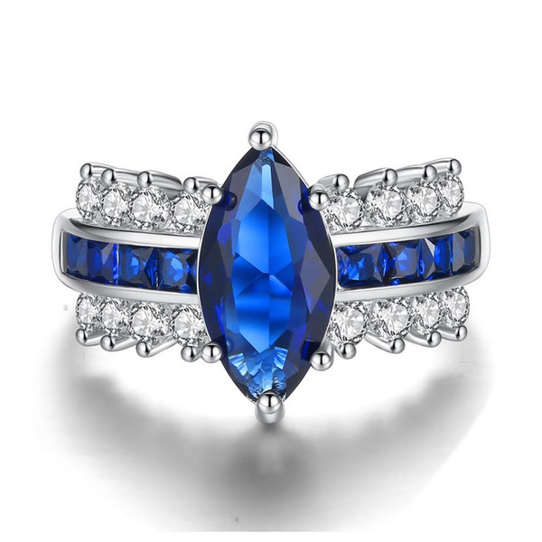 Exquisite Oval-shaped Wedding Rings Royal Blue Zircon Ring For Women Bijoux Anel Femme Engagement Ring Statement Jewelry Gift