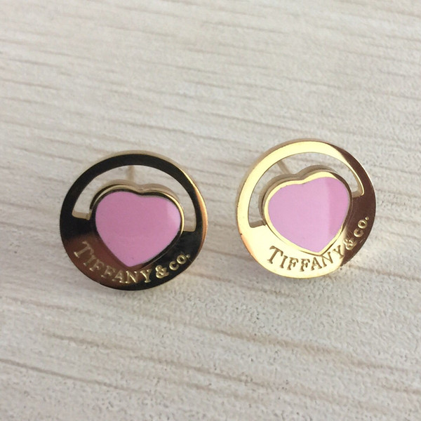 Girls Brand 316L Titanium steel pink stud earring with Super Cute Lucky heart for women christmas gift Jewelry factory price Free shipping