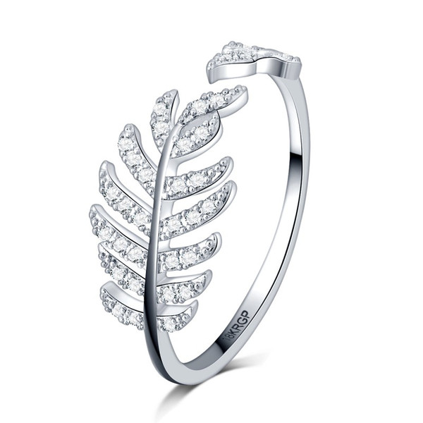 Real 925 Sterling Silver CZ Diamond leaf feather RING with LOGO and Original box Fit Pandora style Wedding Ring Engagement Jewelry for Women