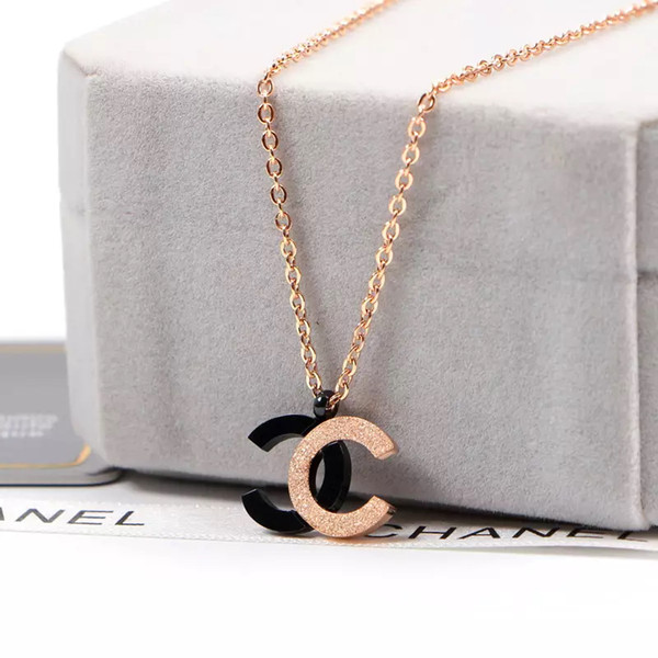 Top quality Wholesale Brand Jewelry girls letter Pendant Necklace Women black rose matte Charm Necklace Fashion Stainless Steel Necklace