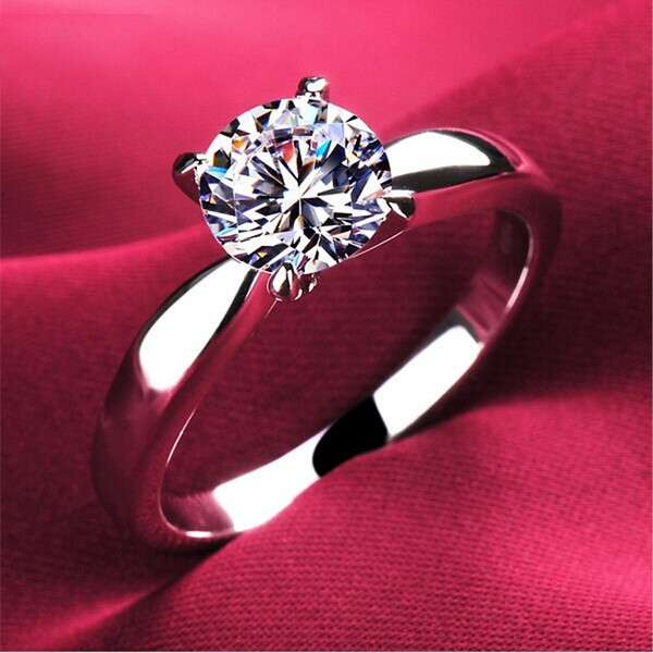 Real 925 Classic 1.2ct white gold Plated large CZ diamond rings Top Design 4 prong bridal wedding Ring for Women