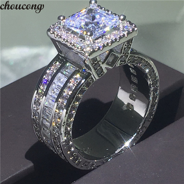 choucong Vintage Court Ring 925 sterling Silver Princess cut 5A cz stone Engagement Wedding band Rings For Women Jewelry Gift