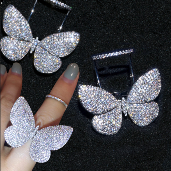 Choucong Sparkling Luxury Jewelry Internet celebrity 925 Sterling Silver Pave Full White Sapphire CZ Diamond Butterfly wings Women Ring Gift