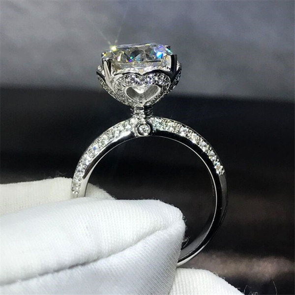 Sparkling Cute Band Ring For Girls New Arrival Luxury Jewelry Real 100% 925 Sterling Silvber Round Shape Topaz CZ Diamond Women Crown Ring