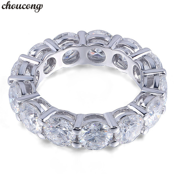 choucong Eternity Ring Round 6MM 5A Zircon Sona Cz 925 Sterling Silver Engagement Wedding Band Rings for Women Men Fine Jewelry