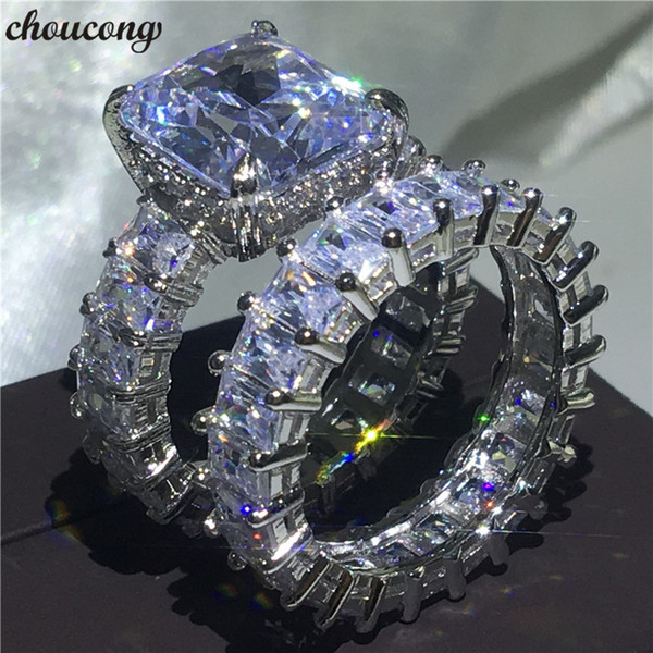 choucong Princess cut Ring Sets 925 Sterling Silver Diamond cz Engagement Wedding Band Rings For Women Men Party Finger Jewelry