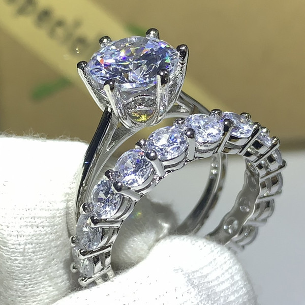 Choucong Victoria Wieck New 2019 Luxury Jewelry 925 Sterling Silver Round Cut White Topaz CZ Diamond Women Bridal Ring Set For Lovers' Gift