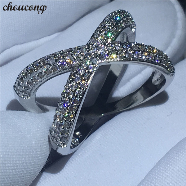 choucong Cross X Ring Pave Setting Diamond 925 Silver Filled Engagement Wedding Band Rings for women men Finger Jewelry