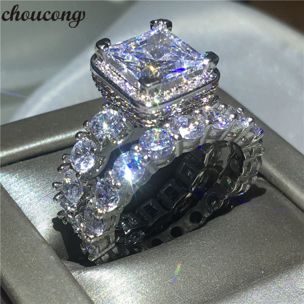 choucong Vintage ring Pave setting Diamond Cz 925 Sterling silver Engagement Wedding Band Rings set For Women Bridal bijoux