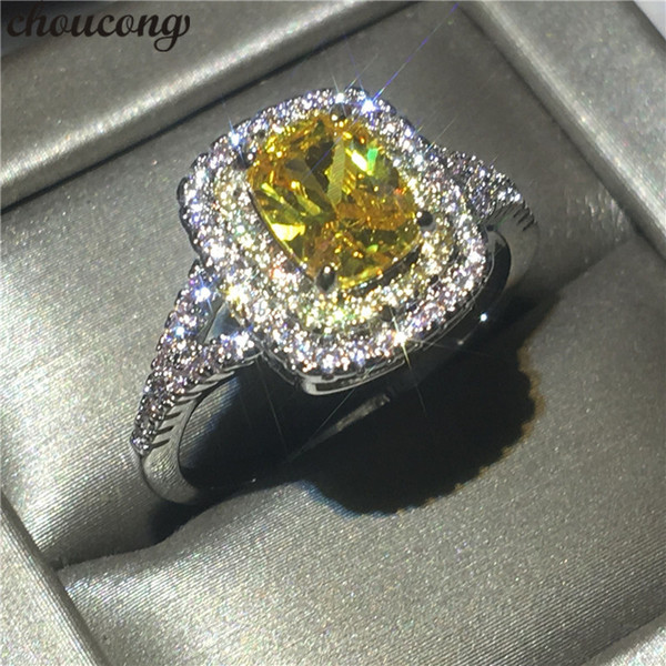 choucong Career Bridal Anniversary ring 1ct Yellow Diamond 925 silver Wedding band Rings For Women bijoux Gift