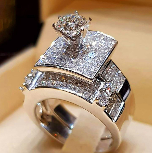 Luxury Female Big Ring Set Fashion 925 Silver Love Bridal Promise Engagement Ring Vintage Diamond Rings For Women