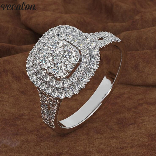 Vecalon Luxury Statement ring 925 Sterling Silver Diamond wedding band rings For women men Evening Party Finger Jewelry Gift