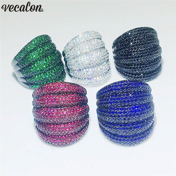 Vecalon Luxury 5 colors Birthstones ring Black Gold Filled Diamond Party wedding band rings For Women Men Finger Jewelry