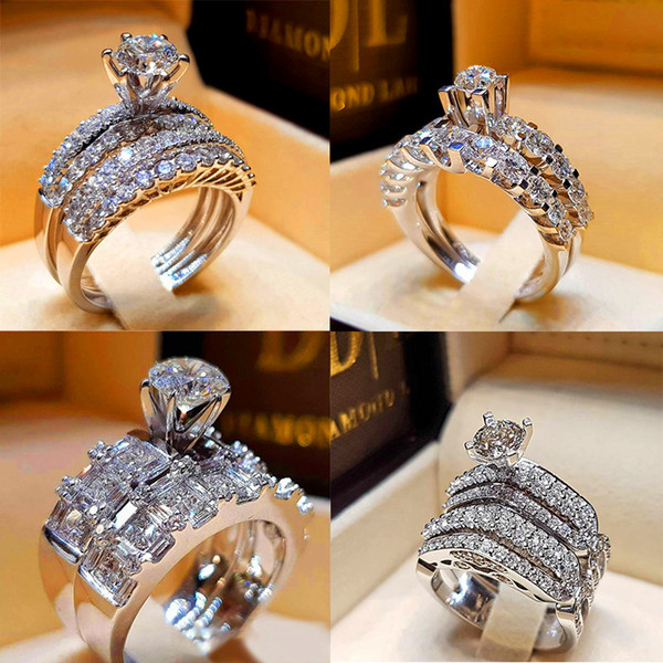 vecalon Luxury Female Diamond Wedding Ring Set Fashion 925 Silver Big Stone Finger Ring Promise Bridal Engagement Rings For Women