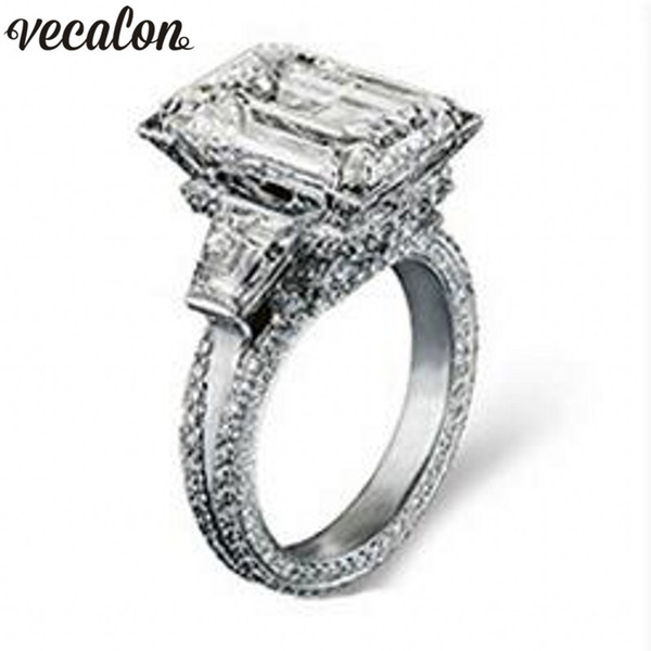 Vecalon Eiffel Tower Women Big Jewelry ring 10ct 5A Zircon stone 300pcs Cz 925 Sterling Silver Engagement Wedding Band Ring