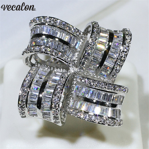 Vecalon Luxury Big Flower Promise ring 925 sterling silver Diamond Engagement wedding Band rings for women men Finger Jewelry