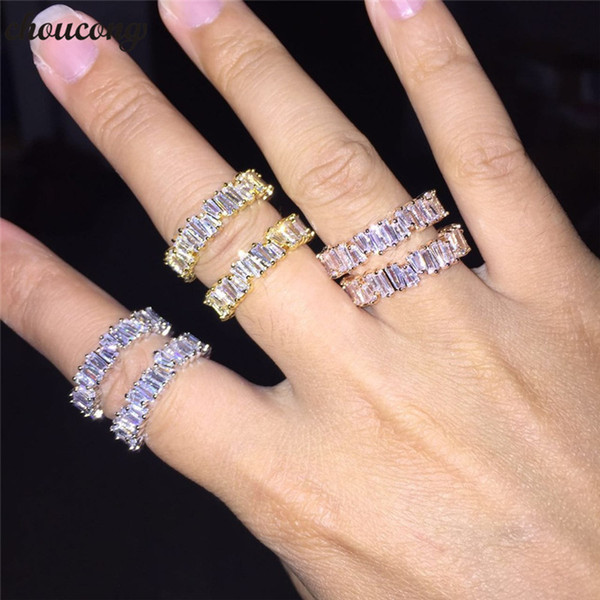 vecalon 3 colors Baguette Ring 925 sterling Silver Diamond Statement Party Wedding Band Rings For Women men Finger Jewelry
