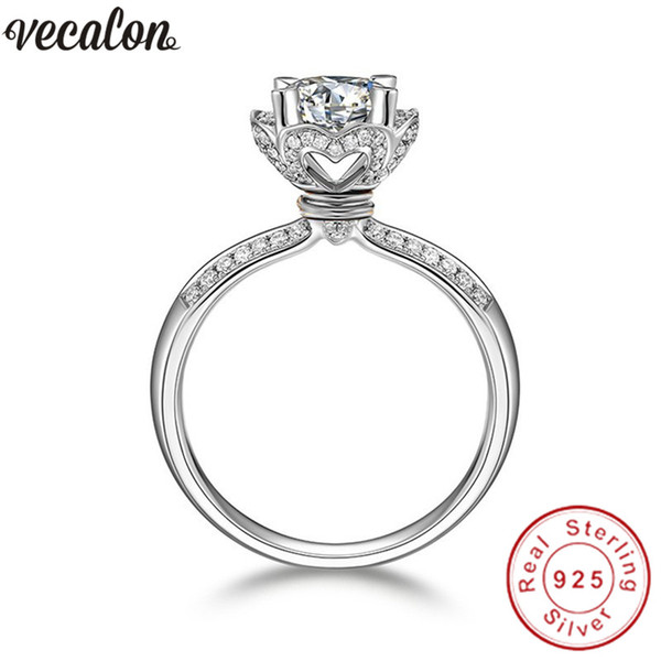 Vecalon Heart Shape Jewelry 100% Real 925 Sterling Silver promise ring 5A Zircon Cz Engagement wedding Band rings for women Gift