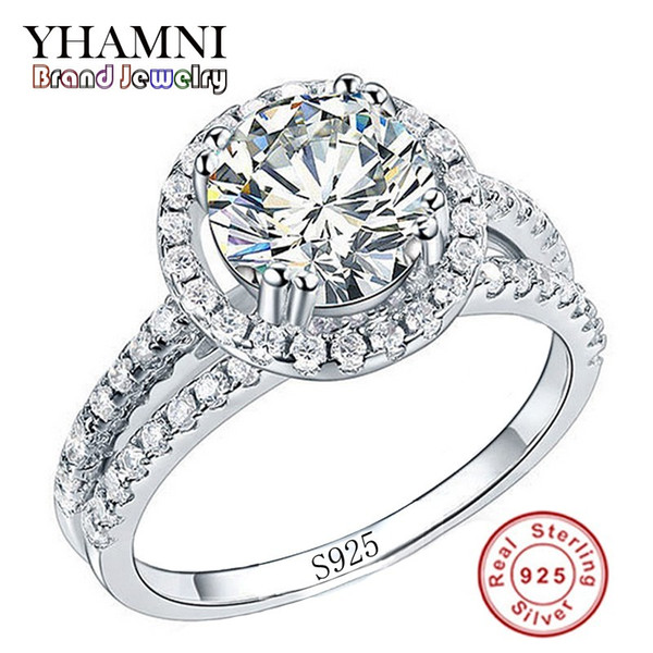 YHAMNI Fashion Jewelry Ring Have S925 Stamp Real 925 Sterling Silver Ring Set 2 Carat CZ Diamond Wedding Rings for Women 510