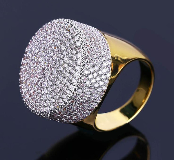 European and American popular attractive men's ring high-end micro-inlaid zircon gold-plated explosive boutique hip-hop big-head Ring Jewelr