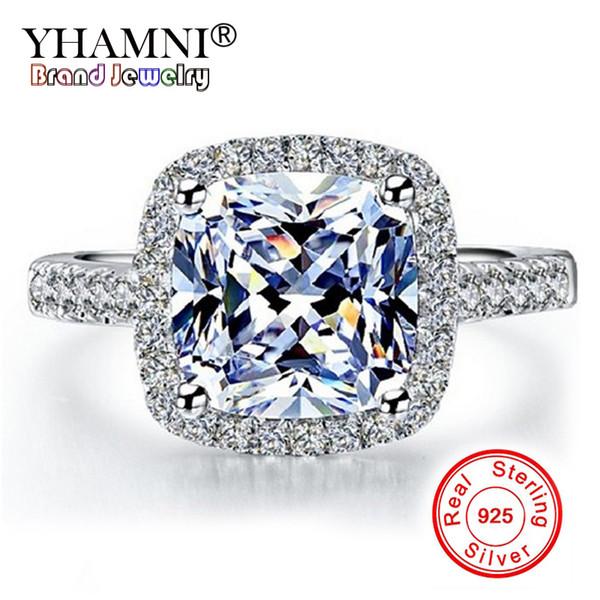 YHAMNI Real 100% 925 Sterling Silver Rings Wholesale Engagement Inlay 3 Ct SONA Simulation CZ Wedding Rings For Women GR001