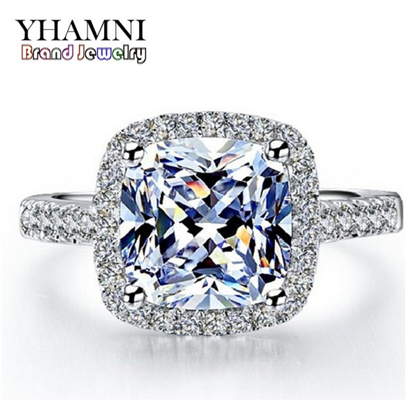 YHAMNI Real 100% 925 Sterling Silver Rings Wholesale Inlay 3 Carat SONA Simulation CZ Wedding Rings For Women RH002