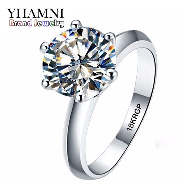 YHAMNI Real Pure White Gold Ring 18KRGP Stamp Rings Set 3 Carat CZ Diamond Wedding Rings For Women RING R1688