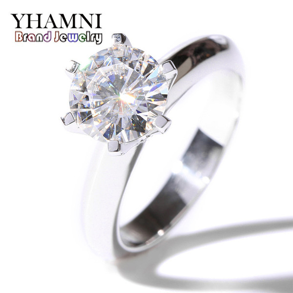 YHAMNI Luxury Solid Silver Wedding Rings Brand Jewelry Top 7mm Diamond Ring 925 Sterling Silver Engagement Rings for Women 12121