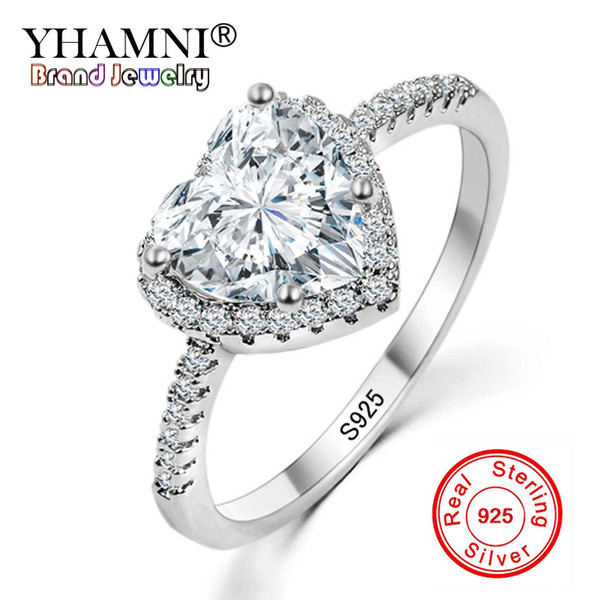 YHAMNI Fashion Romantic Heart Ring Original 925 Sterling Silver Wedding Jewelry Diamond Crystal Promise Rings For Women KYRA-013