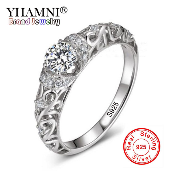 YHAMNI Real Life Photo Original 925 Silver Elegant Flower Rings Solitaire Cubic zirconia Rings For Women Wedding Jewelry JZR041