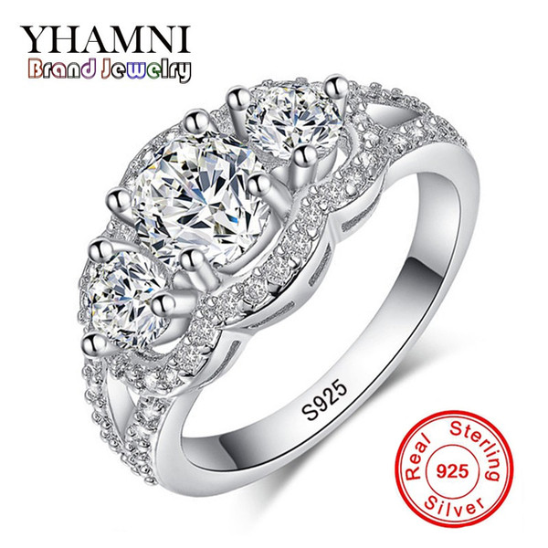 YHAMNI Fine Jewelry Solid 925 Sterling Silver Wedding Rings Set Sona CZ Diamond Engagement Rings Brand Jewelry for Bride R173