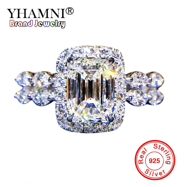 YHAMNI Fashion Jewelry Cubic Zirconia Crystal Engagement Ring Solid 925 Sterling Silver Wedding Band Rings For Women Gifts LR1029