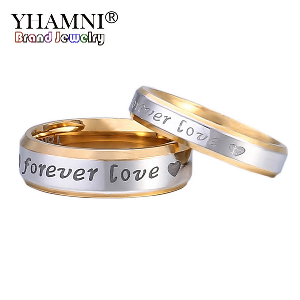 YHAMNI Couple Romantic Rings Gift For Men and Women Authentic Solid 925 Silver & Gold Forever Love Engagement Ring Jewelry R096