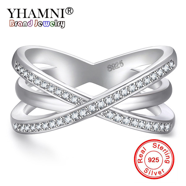 YHAMNI 2018 New Fashion 925 Silver Cross Rings For Women Size 5 6 7 8 9 10 Female Party Finger Ring Diamond Jewelry KYRA0118