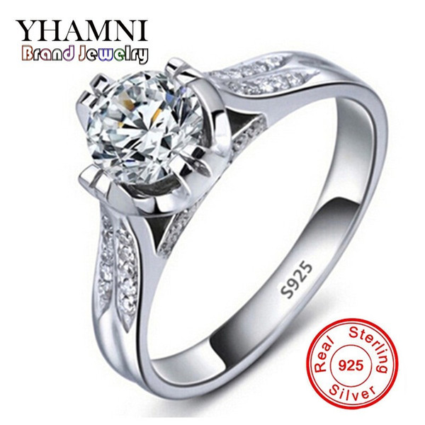 YHAMNI Luxury 100% Pure 925 Silver Wedding Rings For Women Set Sona Diamond Engagement Rings Jewelry Accessories R075