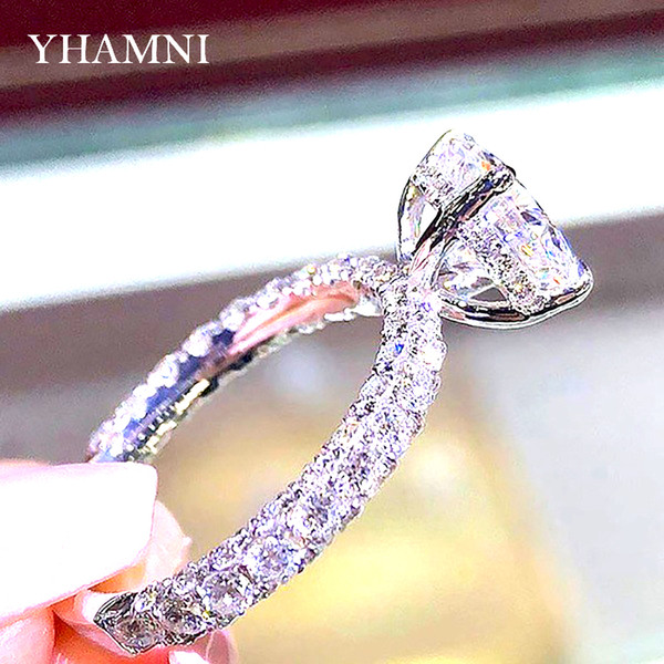 YHAMNI Original Real Solid 925 Silver Ring Round & Oval CZ Diamant Engagement Wedding Band Jewelry For Women YZR591