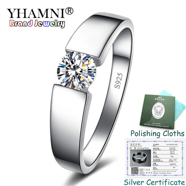 Sent Certificate! 100% Solid 925 Silver Rings Round Solitaire CZ Zircon Wedding Rings Fashion Jewelry for Women and Men KPRD10