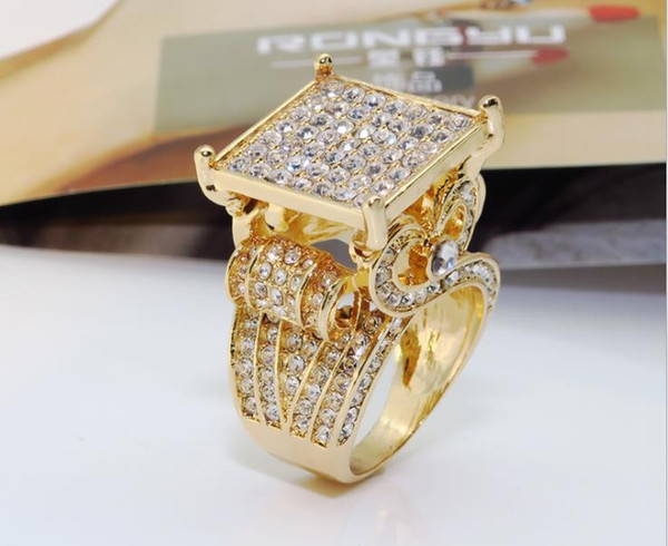 Chaozhou New Fashion Attractive Ring 18K Authentic Gold Plating Square Lace Micro-inlaid with Diamond Overbearing Ring