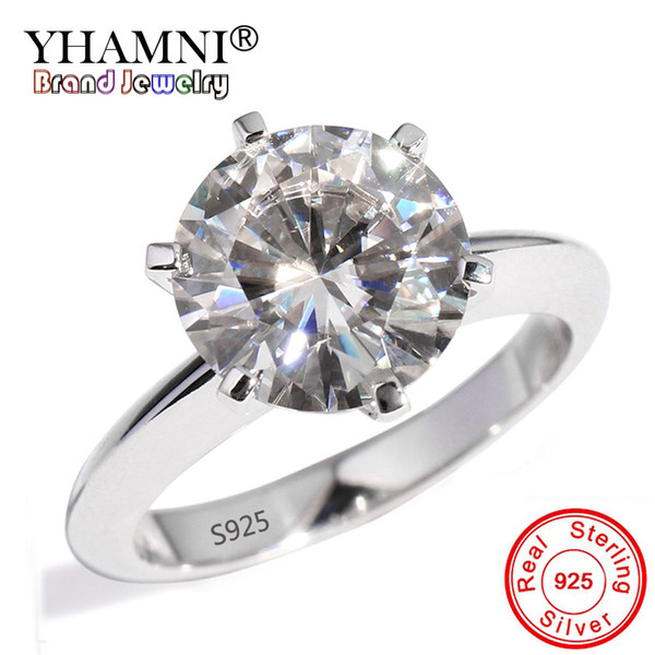 YHAMNI 100% 925 Solid Silver Rings 1.5ct CZ Zircon Solitaire Engagement Rings For Women Wedding Finger Rings Gift Jewelry YNR121