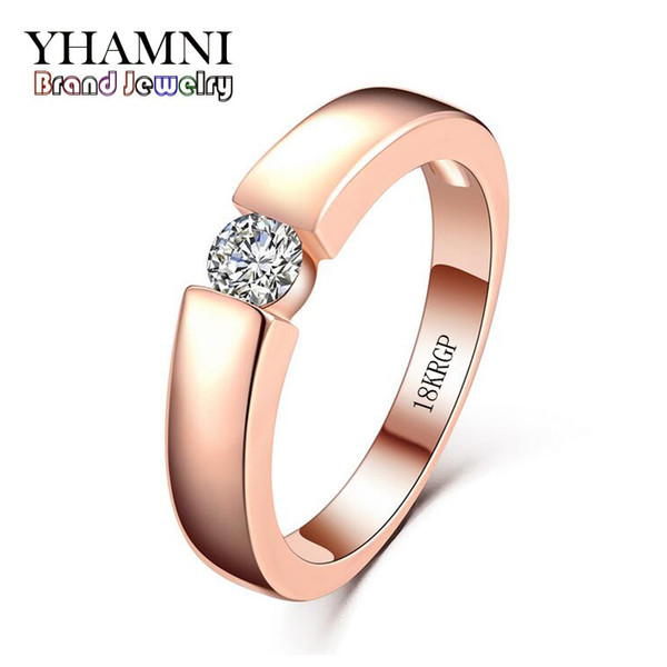 YHAMNI Original Jewellery Ring 18KRGP Stamp Rose Gold Rings 5mm 0.5 Carat Diamond Engagement Band Women Jewelry R400