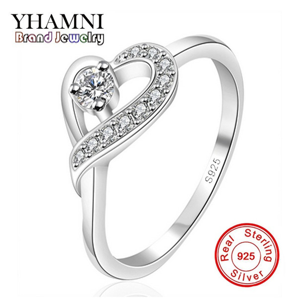 YHAMNI Fashion Original 925 Sterling Silver Wedding Heart Rings Jewelry For Women Diamond Engagement Ring R026