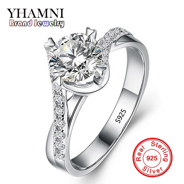 YHAMNI NEW Design Fashion Jewelry Luxury Women Engagement Ring 925 Sterling Silver 5A Diamond Wedding Crown Rings JR071