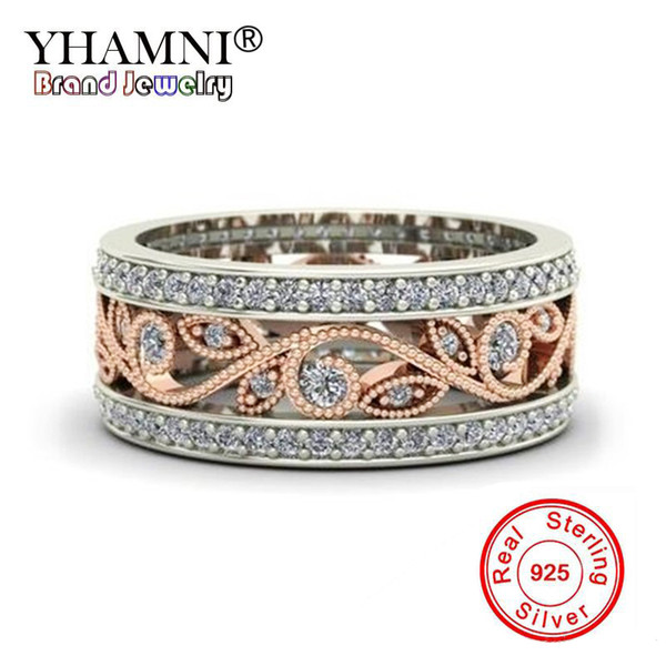 YHAMNI Women New Charm flowers Ring 925 Sterling Silver Wedding Jewelry Natural CZ Diamond Gold Color Rings Band Jewelry KYRA0100