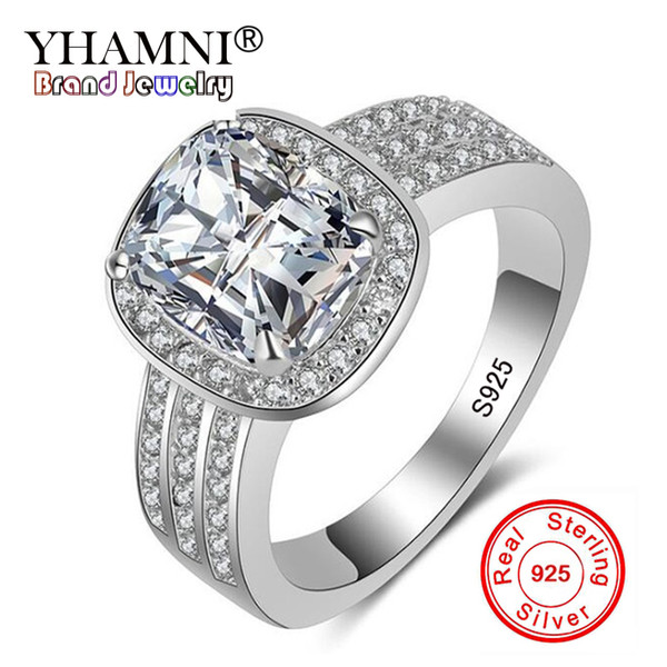 YHAMNI Fine Jewelry Womens Wedding Silver 925 Ring Big CZ Diamond Crystal Engagement Rings for Women Gift TR011